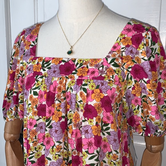 DRAPER JAMES RSVP FLORAL SQUARE NECK BABYDOLL TOP WITH PUFF SLEEVES - Picture 3 of 11